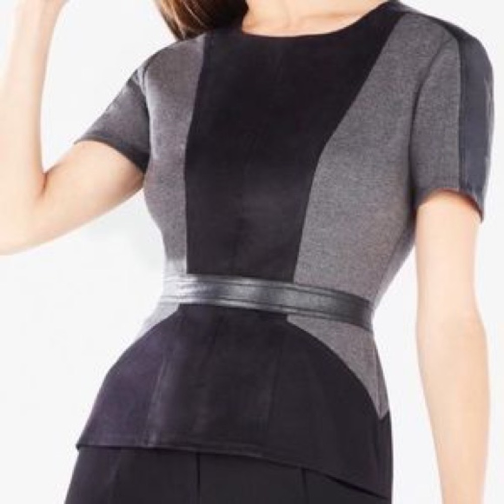 Faux leather and suede peplum top